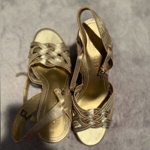 Coach Dottie Womens Gold Leather Espadrille Wedge